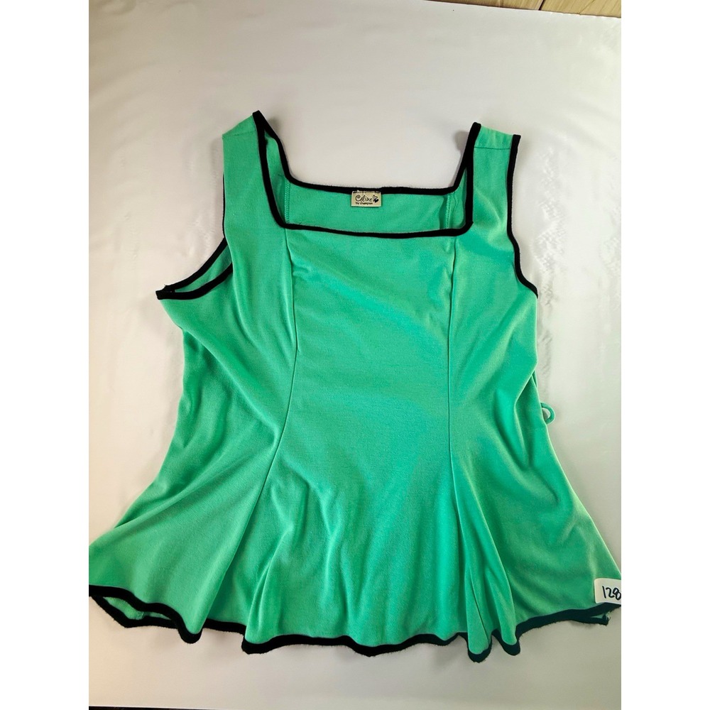 Vintage 90s Celine by Champion Seafoam Green Contrast Trim Peplum Tank Top